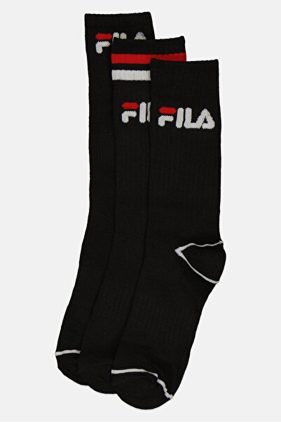 FILA Kids Boy 3 Pairs Brand Logo Crew Socks, Black
