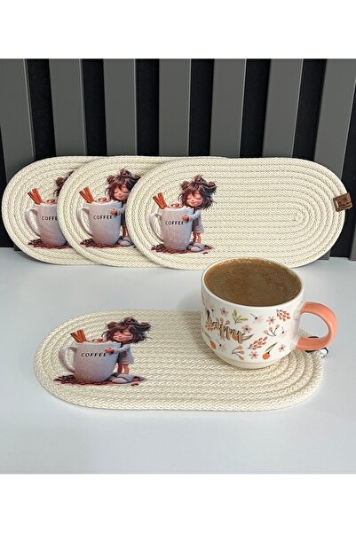 EBRULİ HOME DEKORATİF 4’Lü Bardak Altlığı, DFT Baskı, Mini Supla