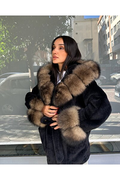 Furora Store Kadın Kürklü Alkantara Ceket-Yumuşak Dokulu Kürklü Oversize Ceket