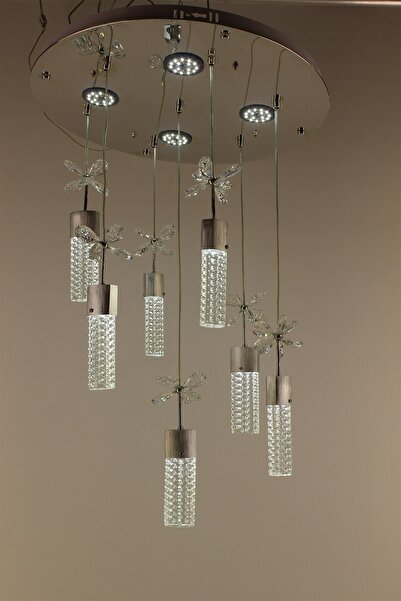 GN GEN AYDINLATMA Lüks Gümüş Çemberli Seri 7li 4 Modlu Kristal Kelebekli Pete...