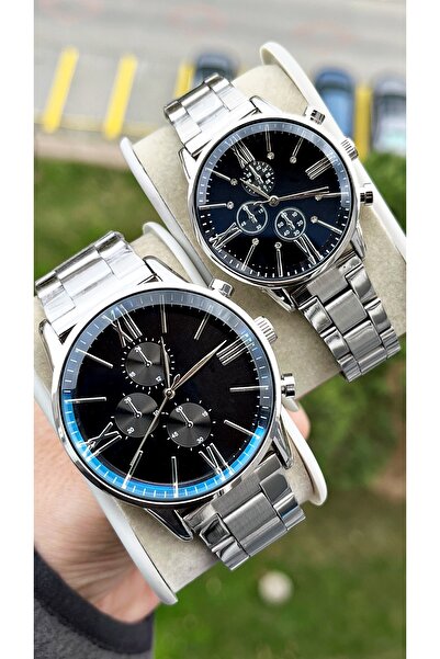 Weluxa Silver Color Black Dial Dear Couple Wristwatch + Watch Box