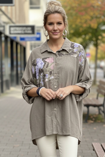 Chiccy Italian Mink Long Sleeve Floral Buttoned Thin Velvet Casual Woven Shir...