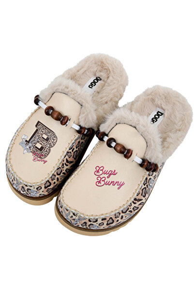 Dogo Women's Vegan Leather Cream Plush Slippers - Warner Bros Leopard Bugs Bu...