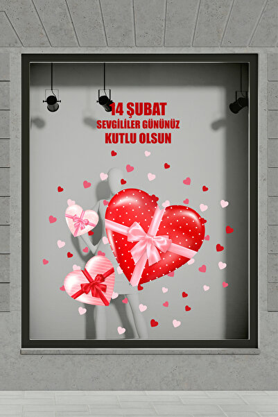 SDİGİTAL 14 Şubat Sevgililer Günü Cam Sticker Seti | Kalpli Hediye Paketli Vi...