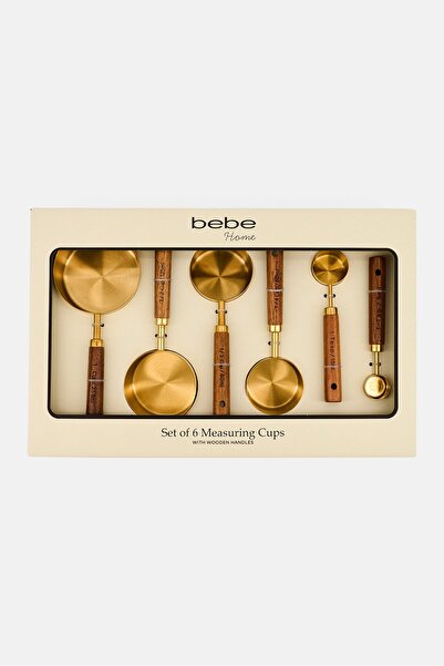 BEBEHOME طقم أكواب قياس من الفولاذ المقاوم للصدأ بمقابض خشبية، 6 قطع، متعدد ا...