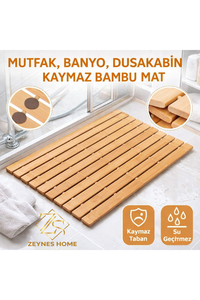 Zeynes Home Bambu Kapı Önü Kaymaz Mat Paspas