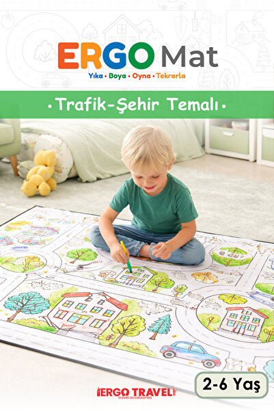 Viscofoam Trafik Temalı Boyama Oyun Matı 150x100 cm – Su İtici, Makinede Yıka...