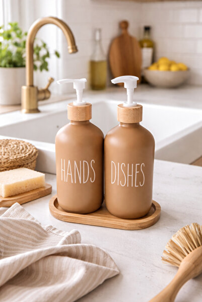 MAKRİ HOME Double Glass Liquid Soap Dispenser & Detergent Dispenser Set with ...