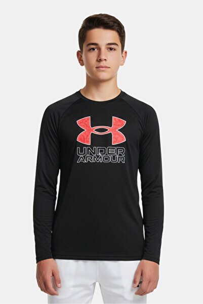 Under Armour Kids Boy Long Sleeve Brand Logo Training T-Shirt, Black