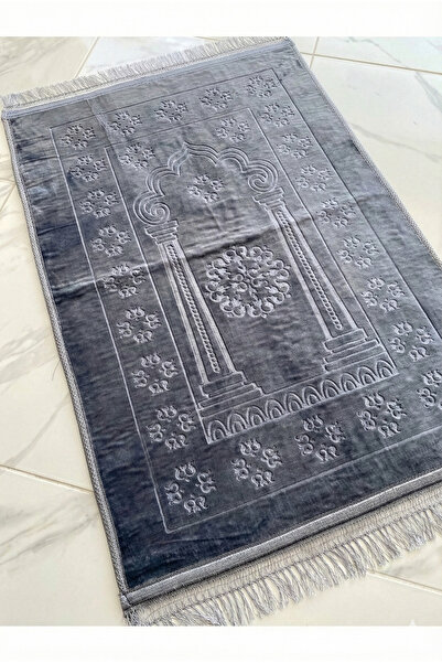Tusebu Luxury Velvet Textured Mihrap Patterned Dowry Prayer Rug - Soft Prayer...
