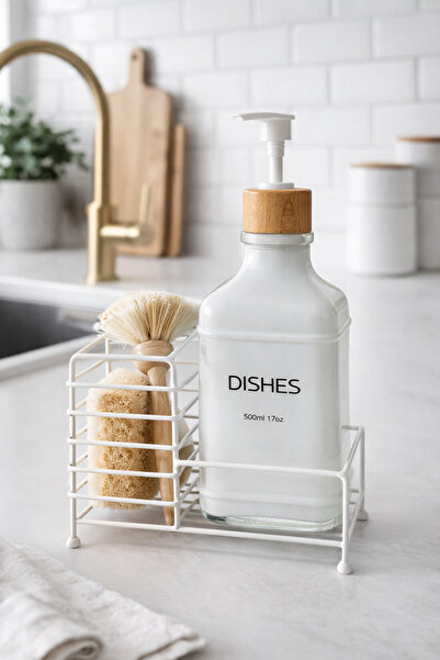 MAKRİ HOME Glass Liquid Soap Dispenser/Detergent Dispenser with Metal Stand a...