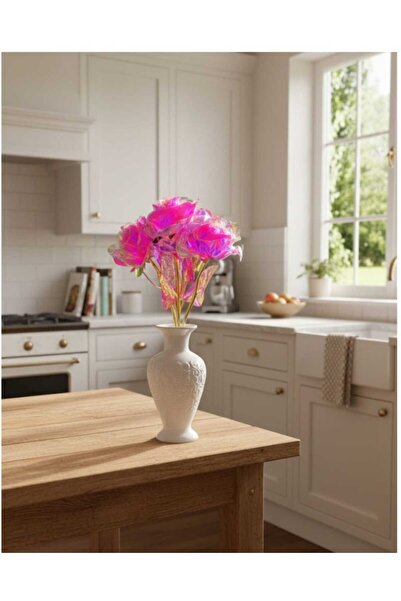 ENRUFLORA 5 قطع من ورود النيون اللون الوردي بتصميم هولوغرام لتزيين الصالونات ...