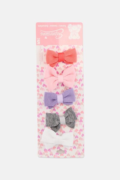 Expressions مجموعة مشابك شعر للبنات مكونة من 5 قطع، مزينة بفيونكات مضلعة، متع...