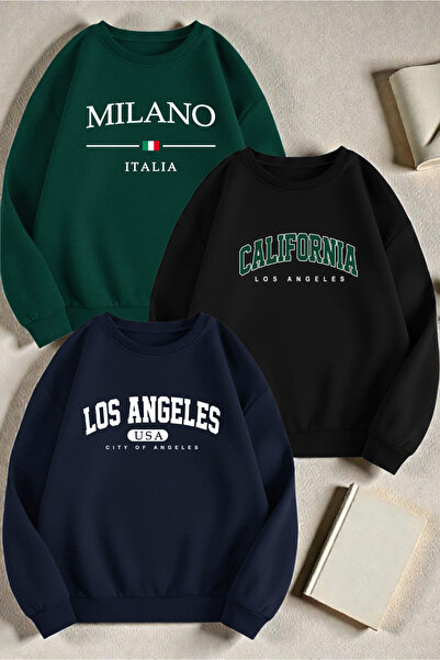 uyguntarz Πολύχρωμο Φούτερ με Στάμπα Μικτής Σειράς, Πακέτο Ευκαιριών 3 τεμαχίων