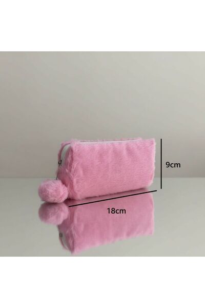 Elegance Τσάντα μολυβιού παστέλ ροζ με βελούδινο πομπόμ