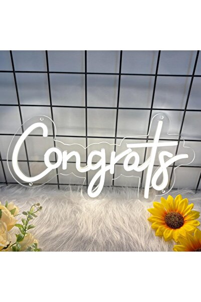 Slasa Congrats Neon Sign 40x20.36 cm White LED Celebration Decor
