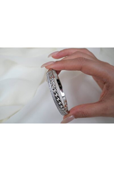 ATELİER TUĞBA Klpç036 Chain-Detail Stone Clamp Silver 1 (Suitable for 16-17 c...