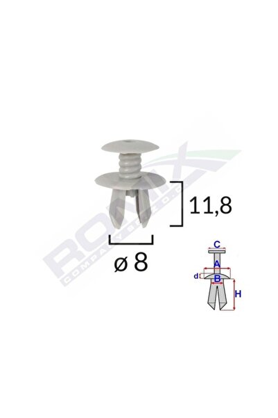 ROMİX Clips Fixare Pentru Vw 8X118Mm - Gri Set 10 Buc