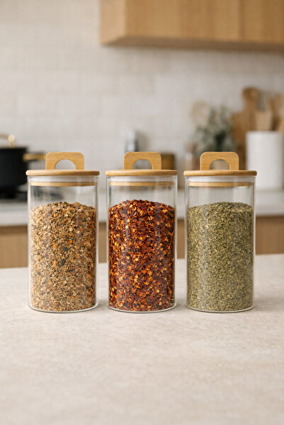 Kitchen Way 3-Piece Borosilicate 1500ml Jar Set with Bamboo Gasket Lid Kw-775