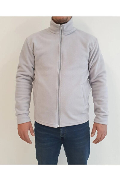 Arseno Unisex Gray Zippered Mock Neck Fleece Coat - Gray - Arsnoumntpfolxar-Gri