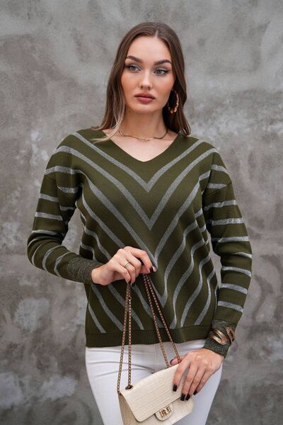 D LAVELLA Women's Stripe Glitter Detailed Sweater