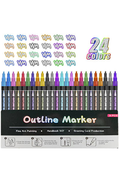 Choice 24 قلم تحديد بخطين، مقاوم للماء، أقلام طلاء لامعة، أقلام رسم معدنية، أ...