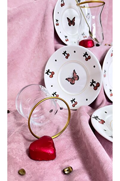ers erbaşlar Ki̇raz Gold Decorated 12 Piece Tea Set for 6 People, Tea Cup Set