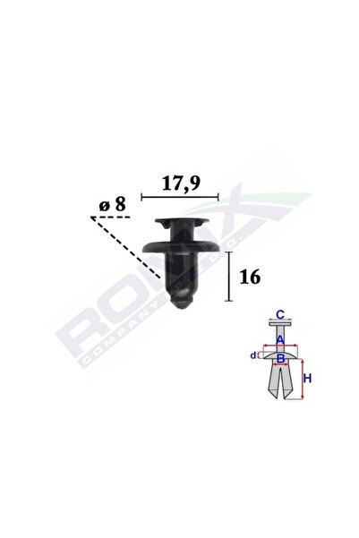 ROMİX Κλιπ στερέωσης εξωτερικών στοιχείων για Hyundai Kia 8X16Mm μαύρο - σετ ...