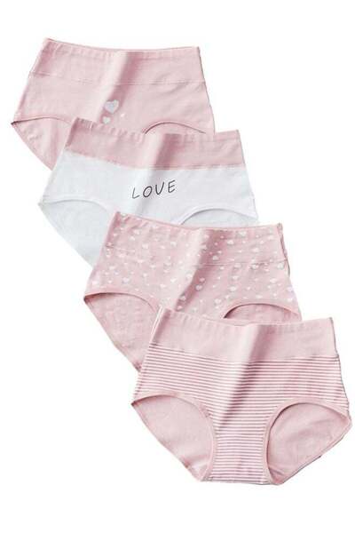 Zeemey 4-Piece Cotton Bikini Breathable Panties Low Waist Fashionable Ladies ...