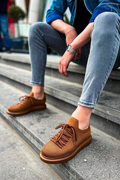 Lucy Shoes حذاء رياضي رجالي YG307 من التريكو برباط للاستخدام اليومي TKT - بني