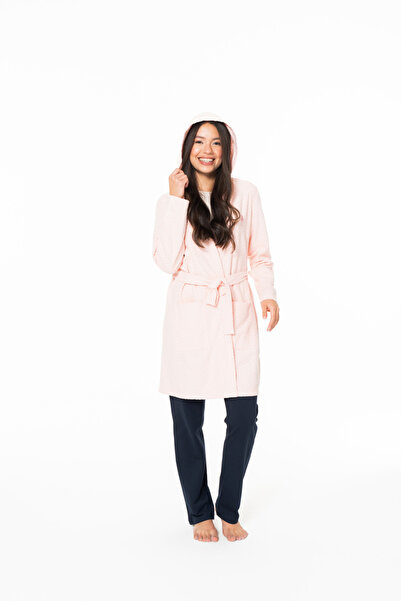 U.S. Polo Assn. Women's Waist Tied Hooded Pink Dressing Gown - Pink - Arsno20...