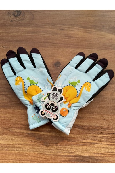 Blotch Dino Dinosaur Light Green Color Lined Children's Ski and Snow Gloves f...