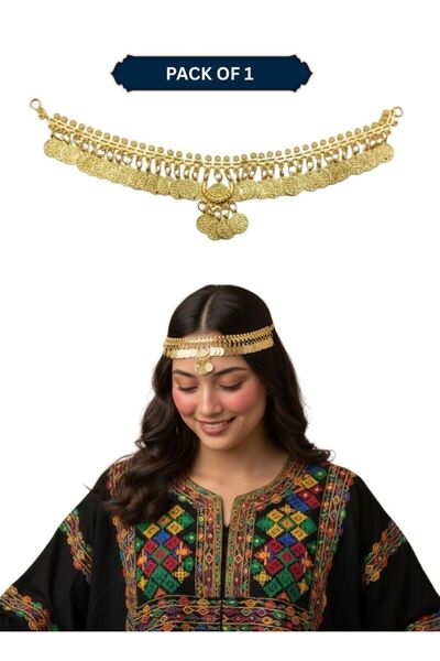 Premium مجوهرات رأس ذهبية تقليدية من عسيري للنساء، غطاء رأس من العملات المعدن...