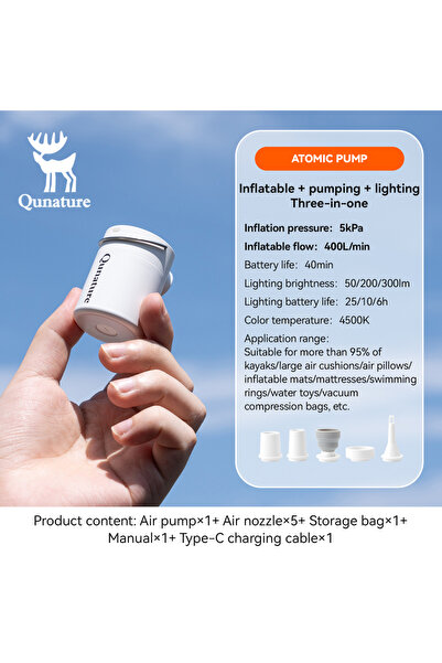 Choice مضخة هواء Qunature 600109-WT قابلة للنفخ، خفيفة الوزن، مزودة بمصباح تخ...