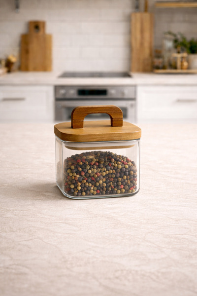 Kitchen Way Acacia Gasket Lid Borosilicate 750ml Square Jar Kw-776