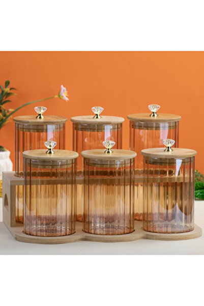 EnTrenDD Glassıva Kavanoz Seti 6 Lı Cam Borosilikat Yuvarlak Bambu Kapaklı Al...