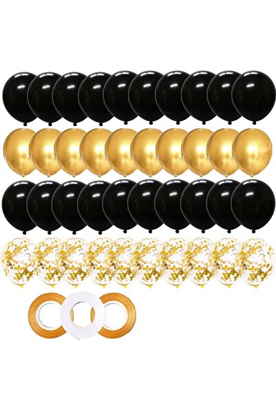 Choice 12INCH 12in 43Pcs 43pcs 12inch Gold Black Mixed Confetti Latex Balloon...