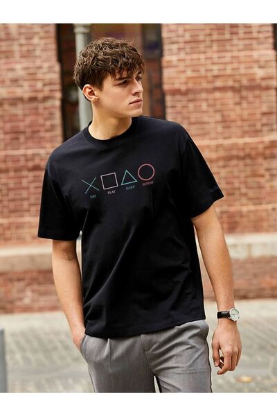 EYAX MODA Tricou oversize unisex imprimat joc