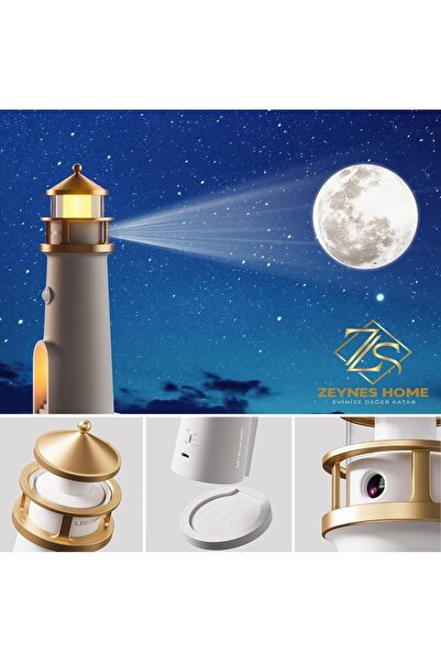 Zeynes Home Kumandalı LED Deniz Feneri Ay Lambası - Ay Işığı Projektör Gece L...