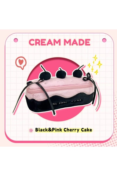 Choice حقيبة أقلام جديدة من القطيفة بتصميم كعكة الكرز باللونين الأسود والوردي...