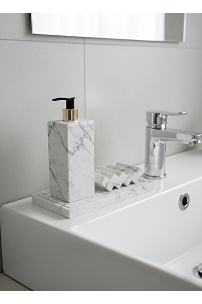 AVZEMA HOME Banyo seti mermer desenli set sıvı sabunluk