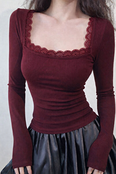 ÖZ PAMUK DANTELLİ DANTEL DETAYLI Basic KAŞKORSE Esnek Kumaş BLUZ