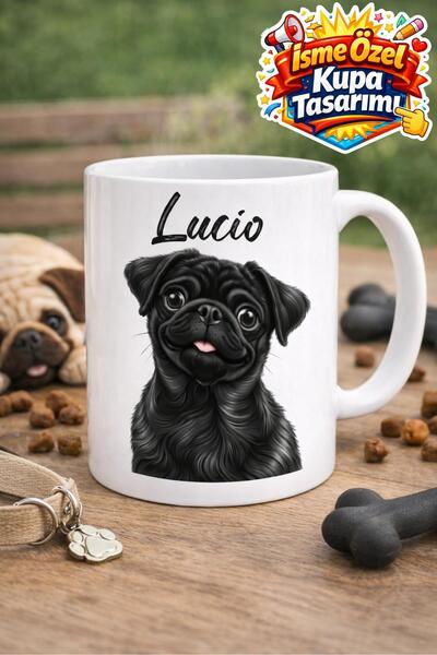 uğurlu dükkan İSME ÖZEL SİYAH PUG Baskılı Kupa Bardak