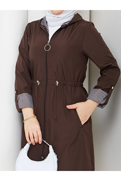 MEHDENEFE Trench Coat with Inner Detail Stripes K Hooded Elastic Waist Mde905010