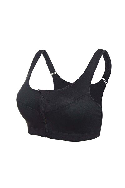 Jolly Chic Women's Sports Bra with Front Zipper Black