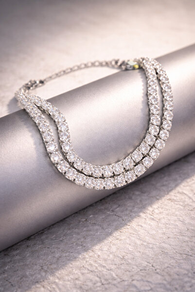 OSMANLI GÜMÜŞ سوار بيجوتري نسائي - سوار بيجوتري نسائي بصفين من حجر الزركون