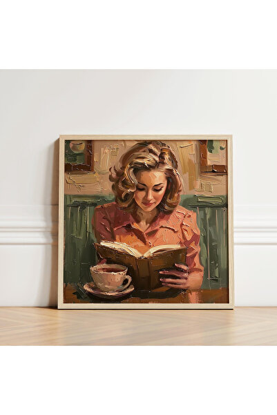 Tuba Decor Tablou pătrat cu rama din lemn, cafea sunt eu și cartea mea