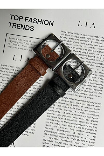 LİA KEMER 2-Piece Square Accessory Silver Buckle Women's Waist Belt, Daily Be...
