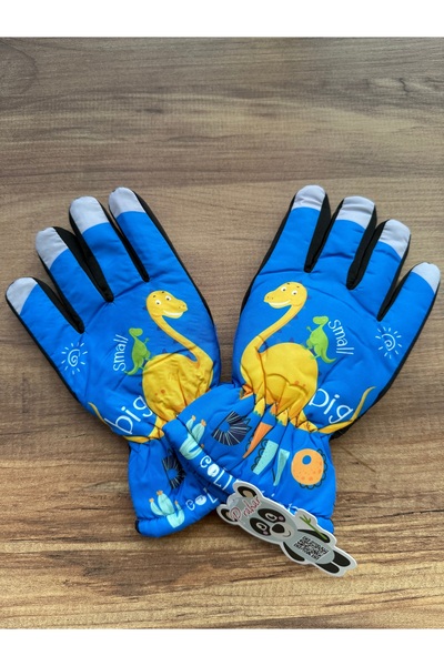 Blotch Dino Dinosaur Blue Color Lined Children's Ski and Snow Gloves for Ages...