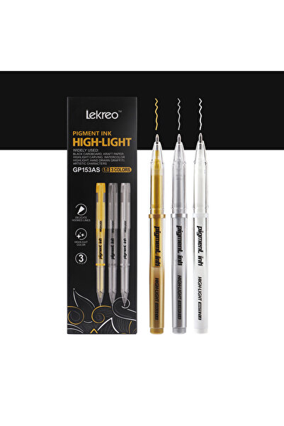 Choice 3pc mix Lekreo 3 Colors Gold Silver White Highlight Gel Pens, 1.0mm Ex...